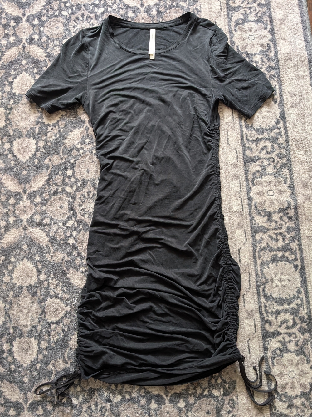 Babaton Black Ruched Side-Tie Midi Dress